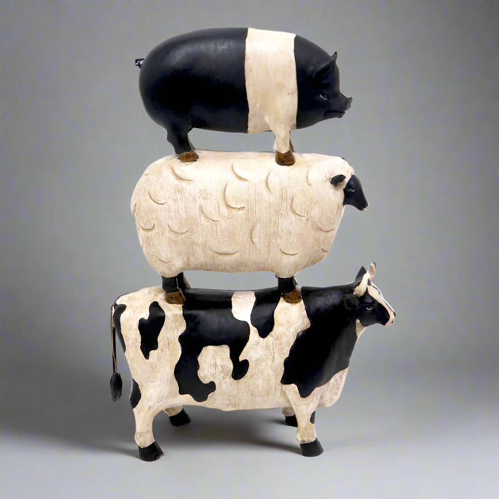 Animal Stack: Whimsical Farm Friends
Bring the charm of the countryside into your home with the delightful Animal Stack, featuring a playful trio of a cow, pig, and sheep.
Product Features:
Unique, hand-stacked design adds whimsy to any space
Durable materials ensure long-lasting enjoyment
Perfect for animal lovers and farm-themed decor
Product Details:
Material: ceramic
Color: black and off white
Create a Playful Ambiance:
Add a touch of farm life to your living room, kitchen, or office
Delight children an