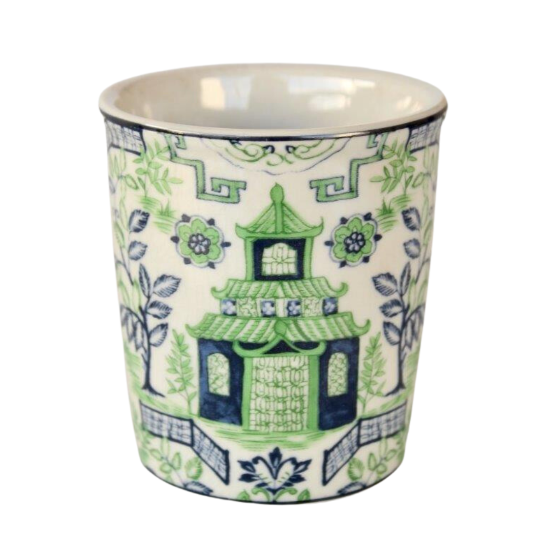 This eye-catching blue and green pagoda beeker ceramic pot and planter is sure to add a touch of personality to any room. Measuring 9x7.5cm, this pot is the perfect size for most any interior decor. Enjoy the unique beauty of this piece year-round.  Unique Interiors