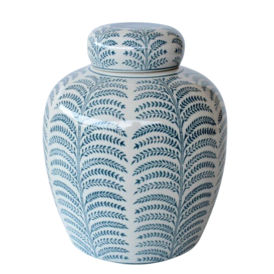 Blue and white fern jar with lid Table Decor