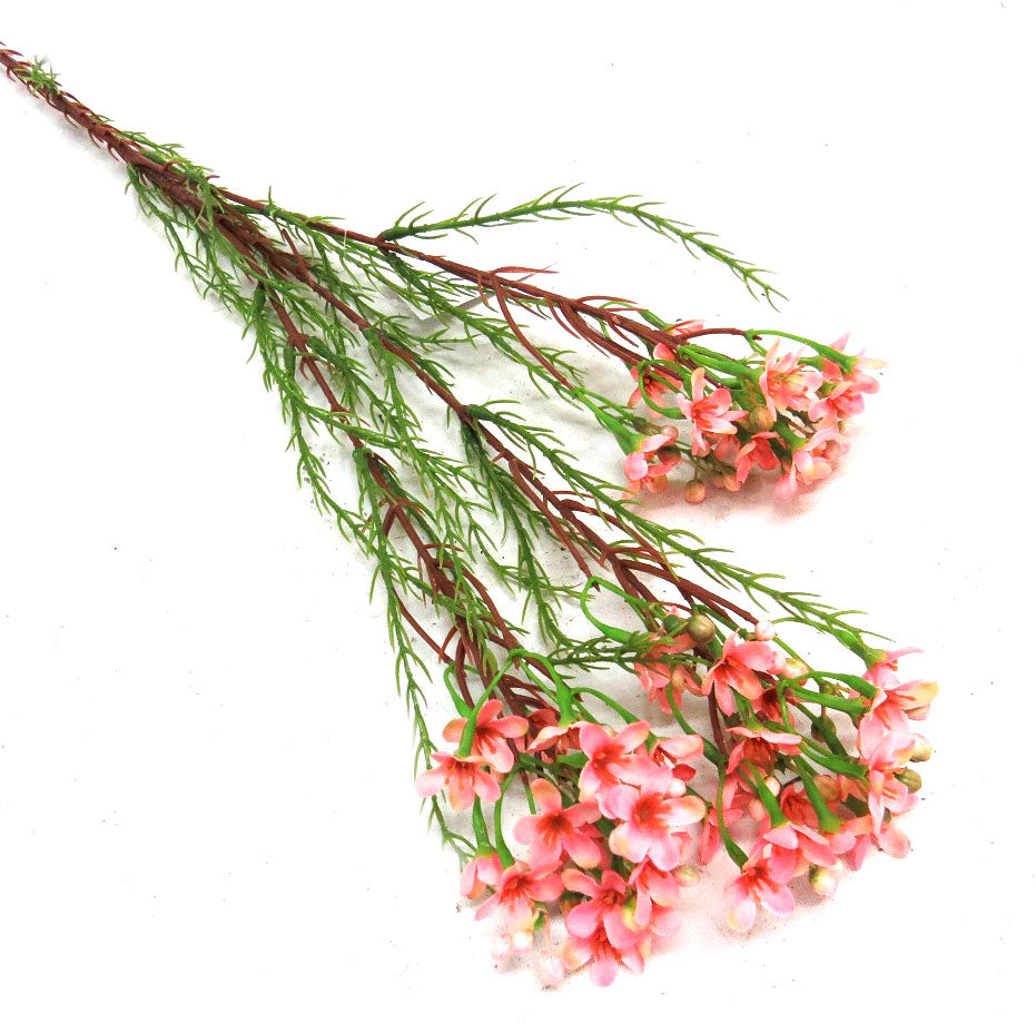 This 78cml Wax Spray Pink boasts a mass of beautifully shaped pink blooms, complemented by fine fynbossie type greenery leaves. With its unique form and stunning color, this item is sure to add a touch of beauty to any space-unique interiors