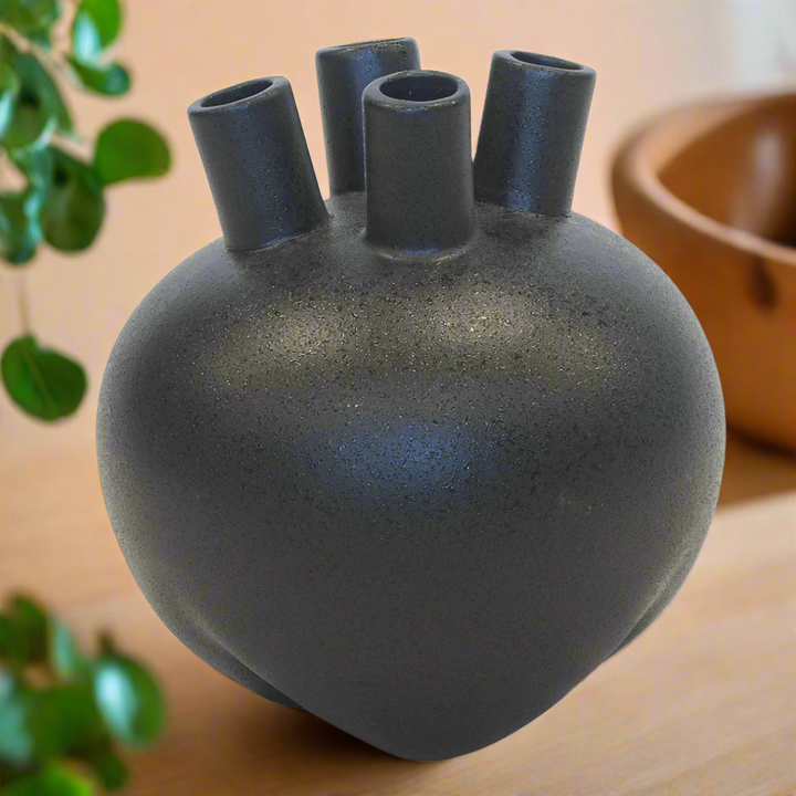 CERAMIC FUNNEL VASE BLACK (26CM (H) X 24CM)