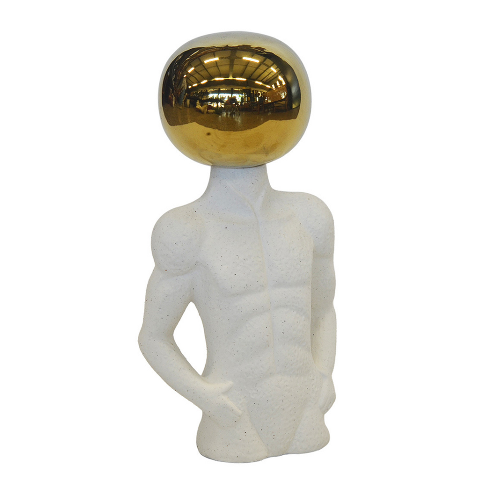 CERAMIC FIGURINE ROUND HEAD (H 35CM ) This CERAMIC FIGURINE features a unique ROUND HEAD design, measuring 35CM in height. Made from high-quality ceramic material, it is a perfect addition to any home decor. With its elegant and modern look, it adds a touch of sophistication to any room.    Delivery 5 to 7 working days Unique Boys