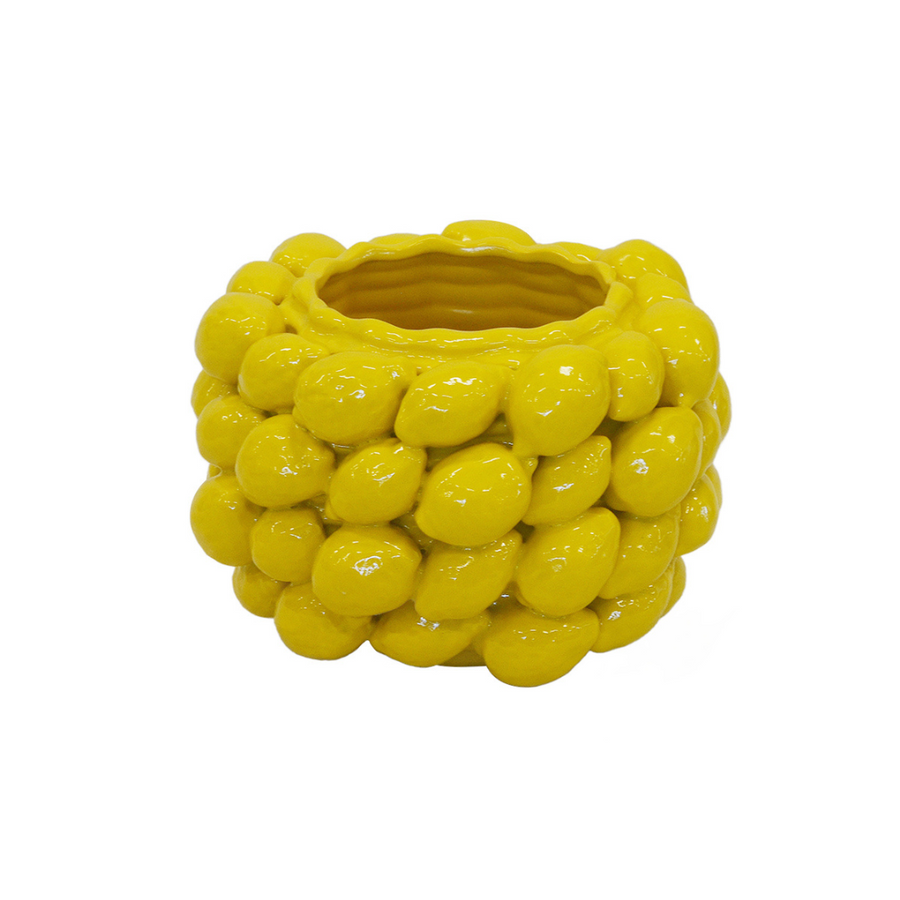 Introducing our large yellow ceramic lemon vase, standing at 22CM tall and 33CM in diameter. With its vibrant color and generous size, this vase will make a statement in any room. Made of high-quality ceramic, it is durable and visually appealing. Perfect for displaying a beautiful bouquet or as a standalone piece-Unique Boys 