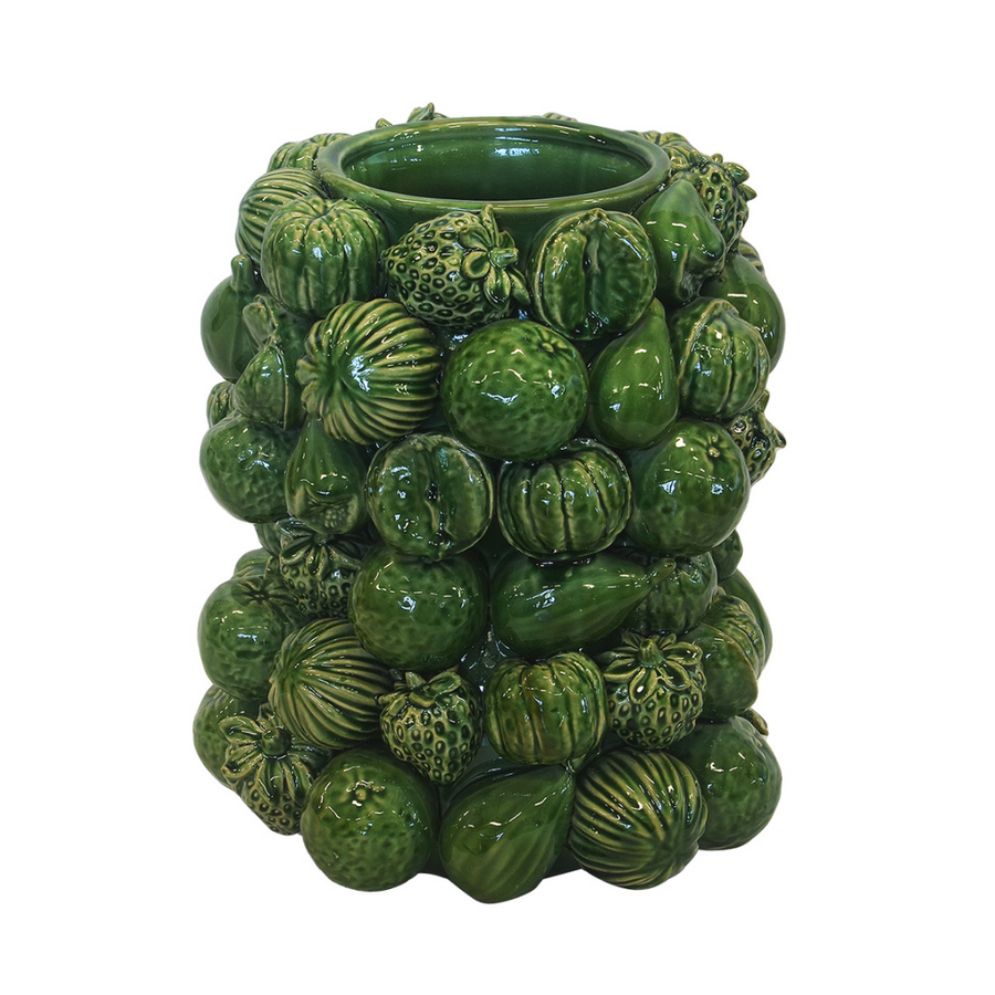 Expertly crafted and elegantly designed, this Ceramic Mixed Fruit Green Tall piece will add a touch of sophistication to any space. Standing at 36cm tall with a diameter of 30cm, its vibrant colors and intricate details make it a stunning addition to your home decor-Unique Boys