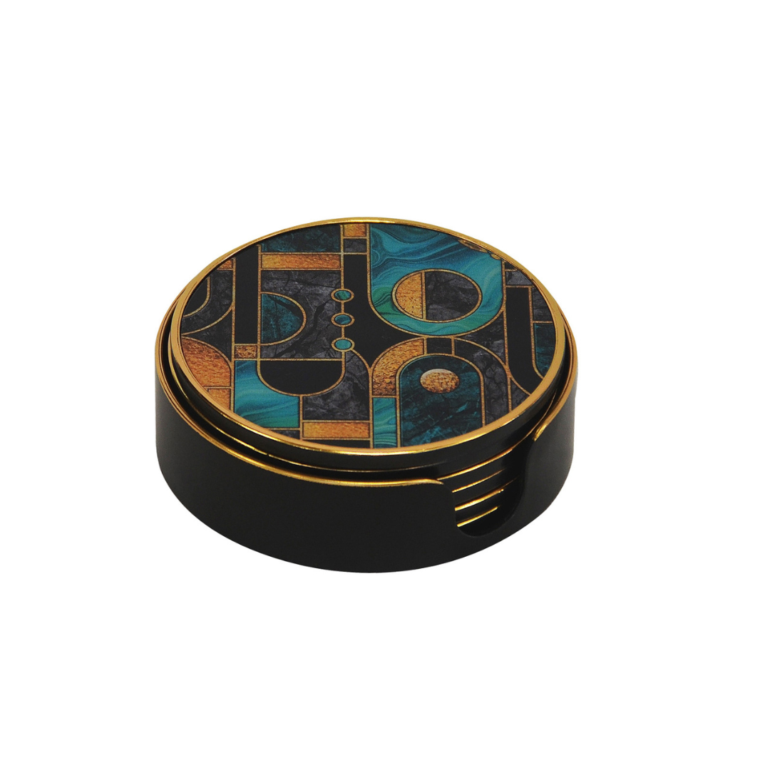 Upgrade your home decor with this set of six elegant coasters. Crafted with high-quality, durable materials, these coasters provide excellent protection and durability. The captivating design adds a unique touch to your dining table..Unique interiors.