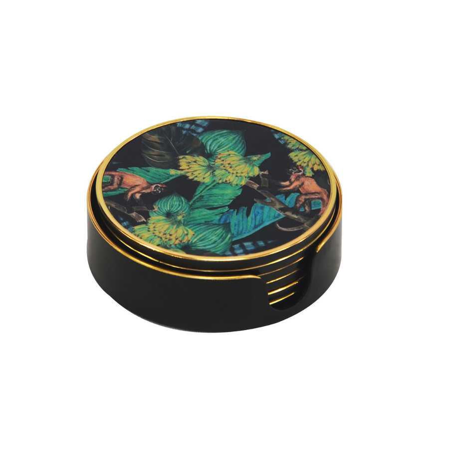 Upgrade your home decor with this set of six elegant coasters. Crafted with high-quality, durable materials, these coasters provide excellent protection and durability. The captivating design adds a unique touch to your dining table. Unique interiors