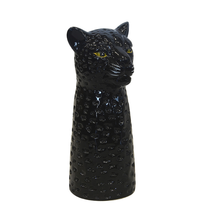 Expertly crafted, the Ceramic Black Panther Vase Small stands 41.5CM tall. Made with precision, this vase adds a touch of elegance to any room. Its sleek black design and iconic panther shape make it the perfect statement piece for discerning decor enthusiasts-Unique boys