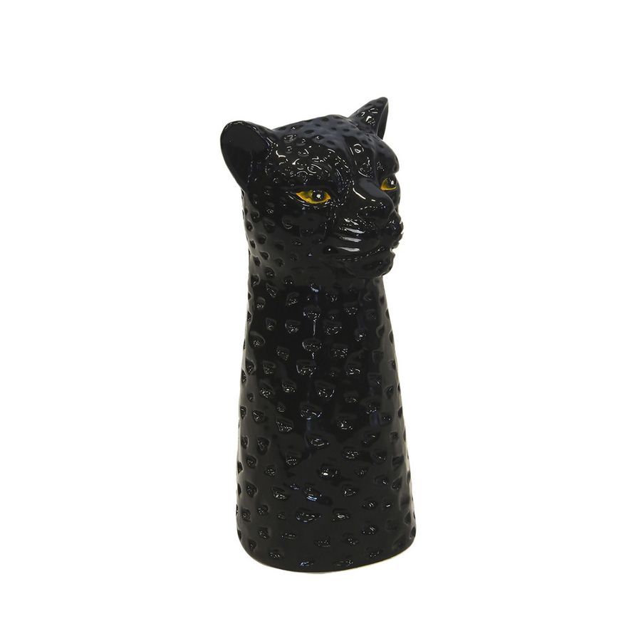 Expertly crafted, the Ceramic Black Panther Vase Small stands 31.5CM tall. Made with precision, this vase adds a touch of elegance to any room. Its sleek black design and iconic panther shape make it the perfect statement piece for discerning decor enthusiasts-Unique Boys