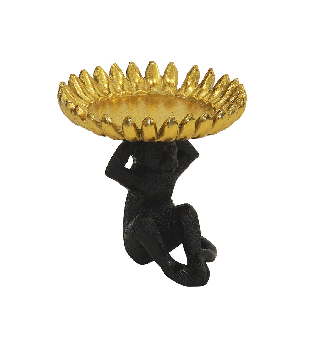 Resin monkey banana bowl small black/gold