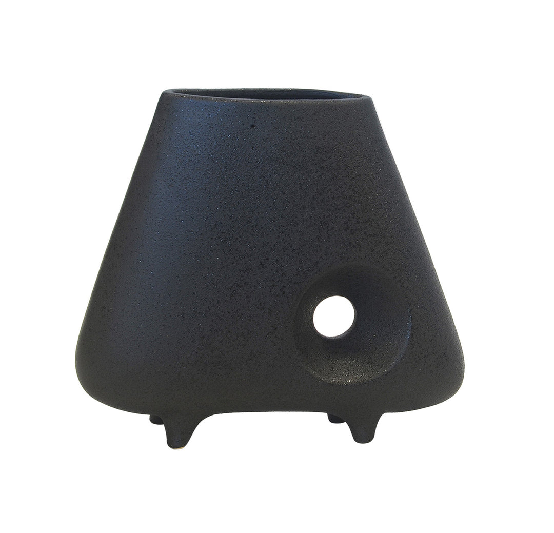 CERAMIC HOLE VASE BLACK (28CM (H) X 32CM)