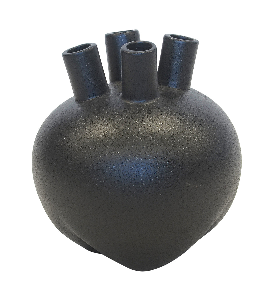 CERAMIC FUNNEL VASE BLACK (26CM (H) X 24CM)