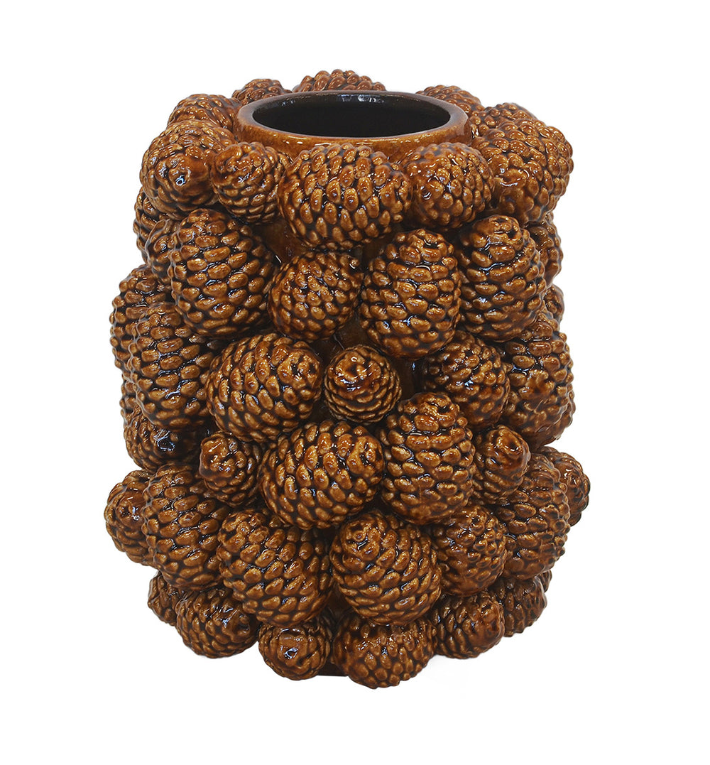 This tall brown ceramic vase features a unique pine design, adding a touch of nature to any room. Handcrafted with precision, it combines functionality with aesthetic appeal. Display your favorite flowers or greenery in this versatile and elegant vase-UNIQUE INTERIORS