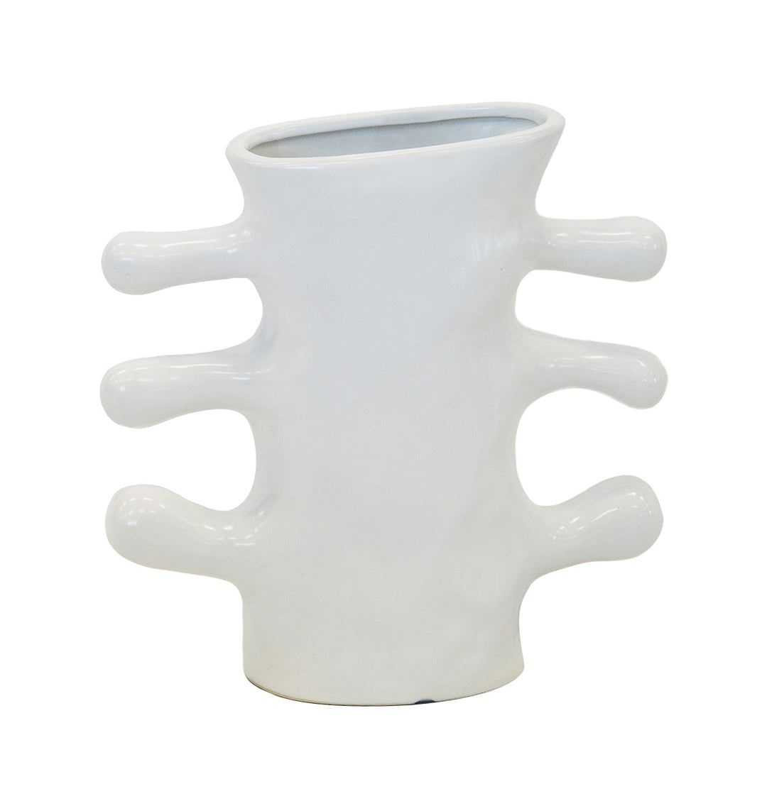 Crafted with sleek ceramic material, this white finger vase stands at 24cm tall and features a versatile 24cm x 10cm size. Enhance any space with its elegant design and perfect proportions-UNIQUE INTERIORS