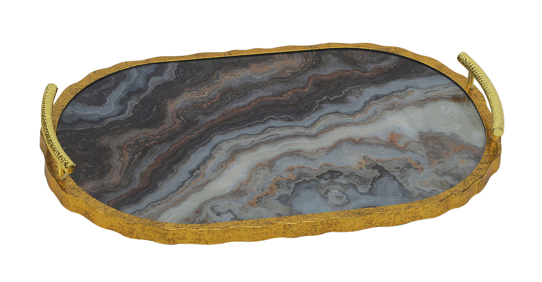 GLASS PLATTER OVAL AGATE CLOUD