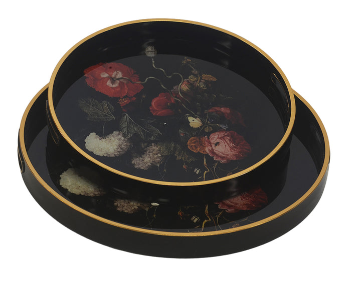 GLASS TRAY ROUND DUTCH FLOWER SET OF 2