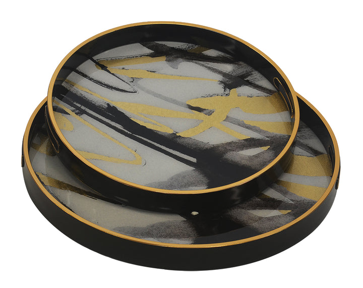 GLASS TRAY ROUND GRAFFITI SET OF 2