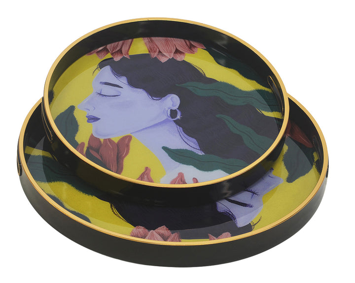 GLASS TRAY ROUND FREIDA Set of 2