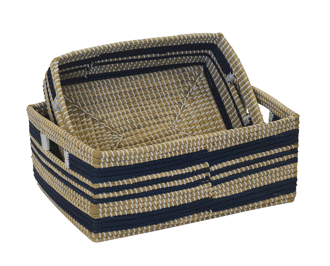 Basket Arley Rectangle Blue & Natural S/2