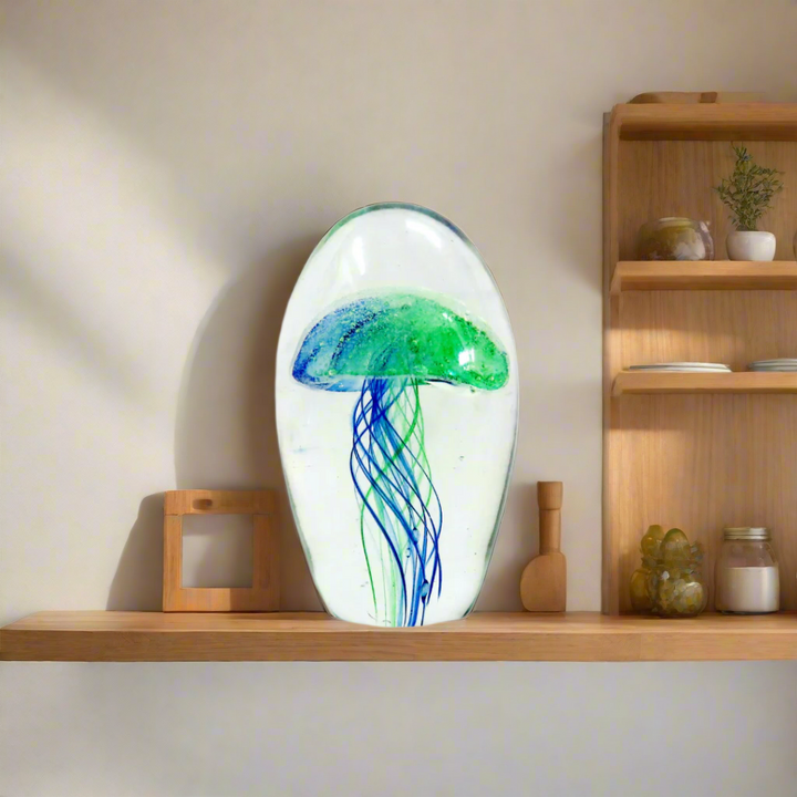 Nemo 12cm: A Glowing Glass Masterpiece
Make a statement in your home with the Nemo 12cm, a breathtaking glass dome art piece expertly handcrafted with a vibrant bi-colour jellyfish design in bright blue and green. Measuring 12.5cm in height and 23.5cm in circumference, this stunning piece is sure to captivate.