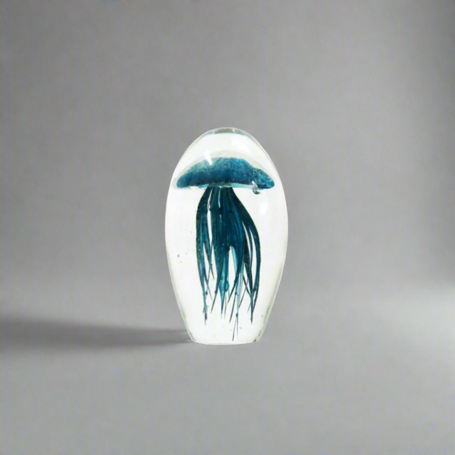 Palau 12cm
Elevate your space with the breathtaking Palau 12cm!
Key Features:
Expert Craftsmanship: Handmade with heavy and clear glass
Unique Design: Captivating peacock blue jellyfish shape with intricate tentacles
Compact Size: Stands at 12.5cm in height, 8cm in diameter, and 23cm in circumference