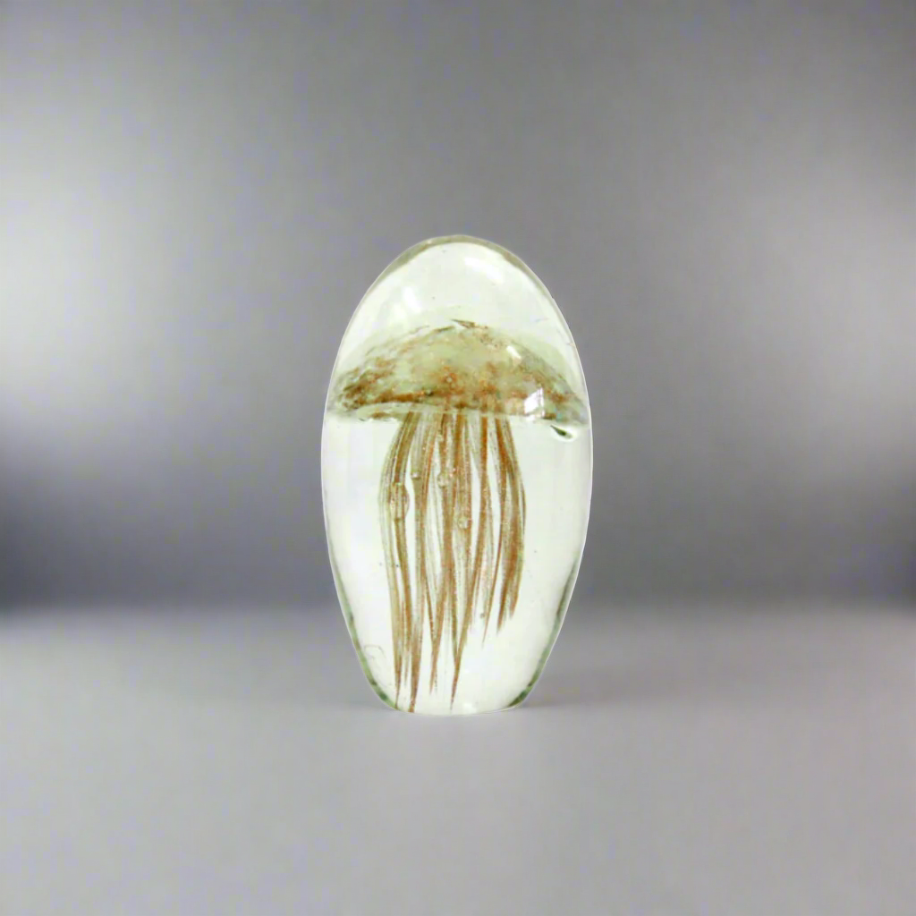 Octo Decorative Piece
Add a Touch of Underwater Magic to Your Space!
The Octo 12cm is a breathtakingly beautiful, handmade clear glass decorative piece that stands at 12cm. Adorned with a stunning jellyfish shape in frosted gold and spun copper tentacles, this piece is truly a sight to behold.