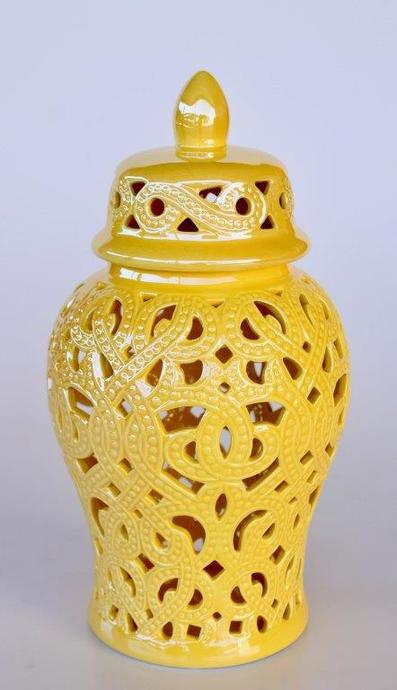 MEDIUM YELLOW CUT-OUT GINGER JAR 36X18CM