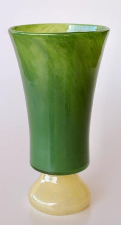 TALL GREEN & YELLOW GLASS VASE 34X18CM