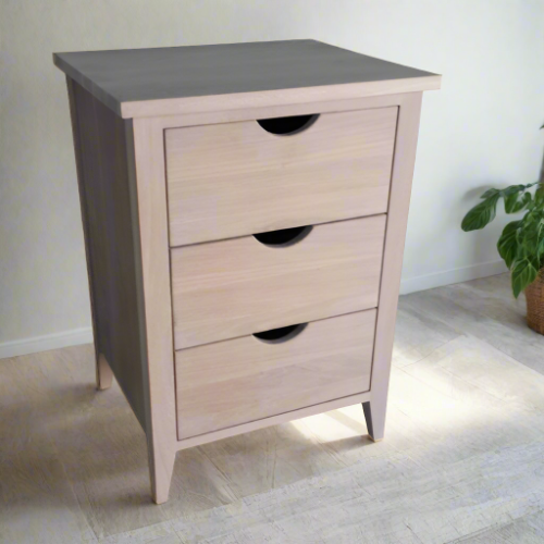 Solo Block Half-moon handle 3 draw bedside pedestals in solid oak