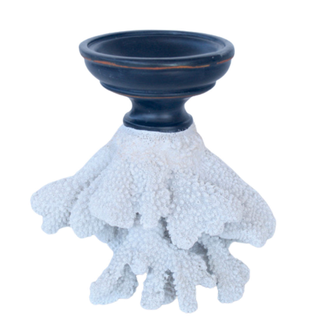 WHITE CORAL ON STAND CANDLE STICK 19X18X12CM    Enhance the ambiance of your space with our White Coral on Stand Candle Stick. Measuring 19x18x12cm, this elegant piece adds a touch of coastal charm. Made of real coral on a sturdy stand, it brings a natural element into any room. Perfect for adding a soothing glow to your home.  Delivery fee 5 to 7 working days