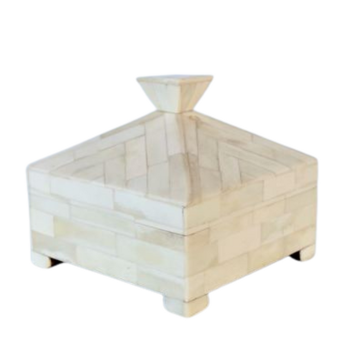 NATURAL BONE DOME SHAPED BOX 15.5X14.5X15.5