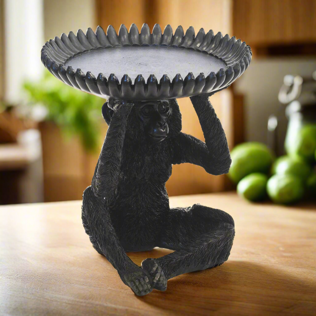 Resin monkey banana bowl black large