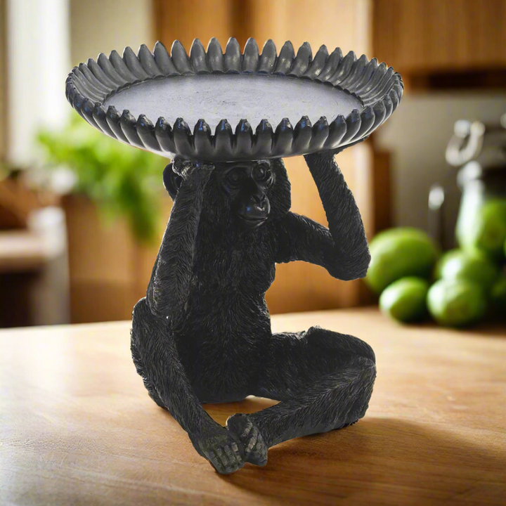 Resin monkey banana bowl black large