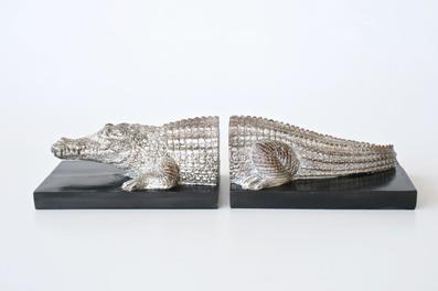 SILVER CROCODILE BOOKENDS PAIR 10X42X12CM