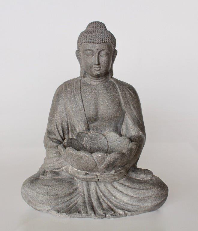 GREY BUDDHA HOLD LOTUS FLOWER 51X39CM