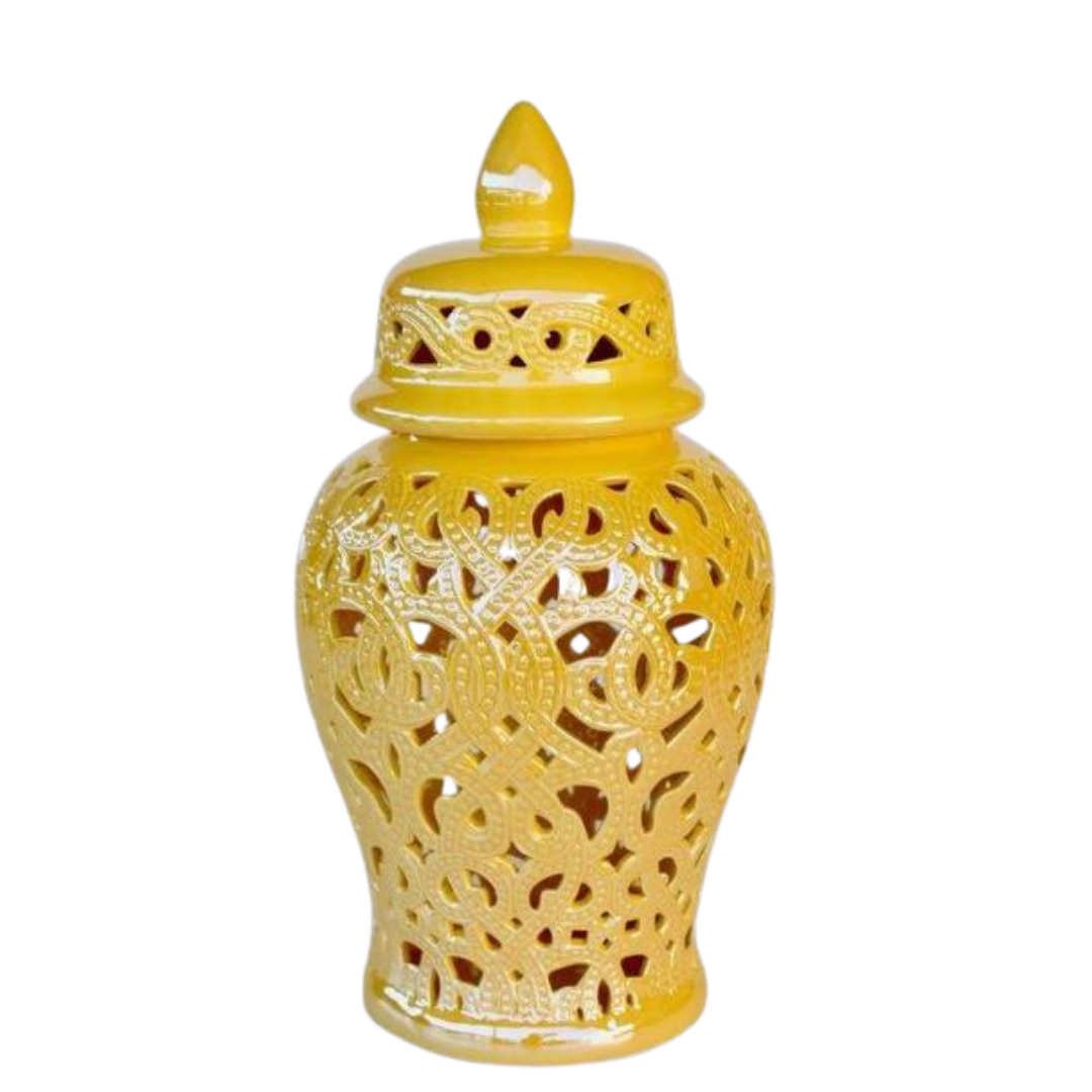 LARGE YELLOW CUT-OUT GINGER JAR 46X23CM