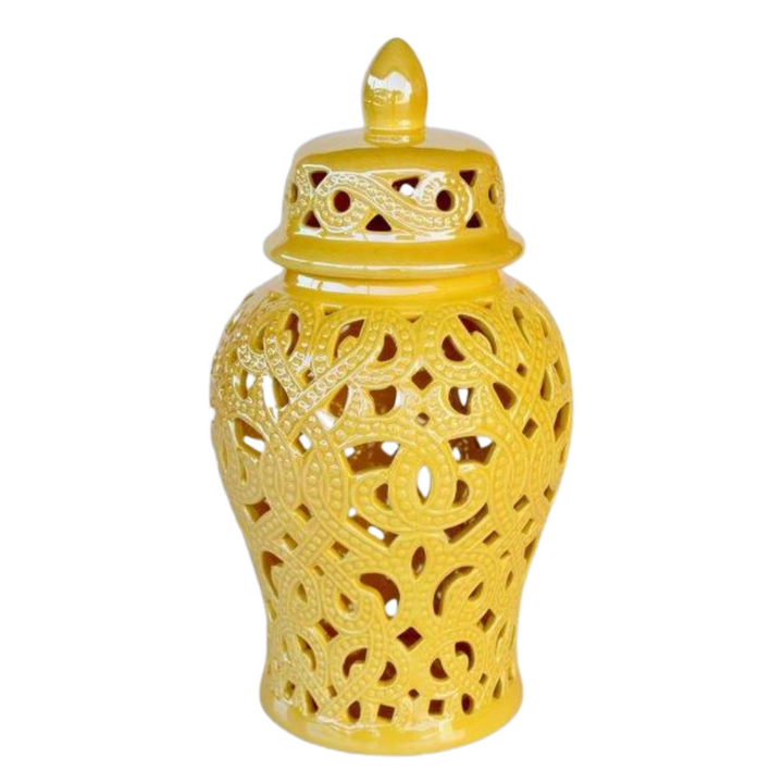 MEDIUM YELLOW CUT-OUT GINGER JAR 36X18CM