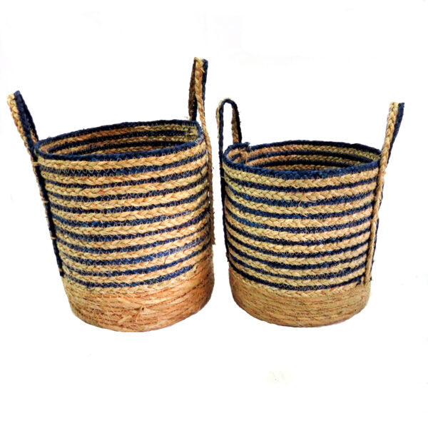 Beach House Baskets (Set of 2)
Bring the coastal charm into your home with our stunning Beach House Baskets.
Key Features:
Hand-woven with deep blue and natural thin stripes
Set of 2 baskets: Large (32cm dia x 29cm height) and Small (27cm dia x 27cm height)
Sturdy construction for ample storage
Natural elements add warmth and texture to any room