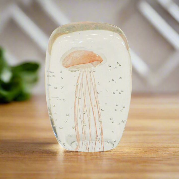 Paperweight jellyfish 12cm square peach