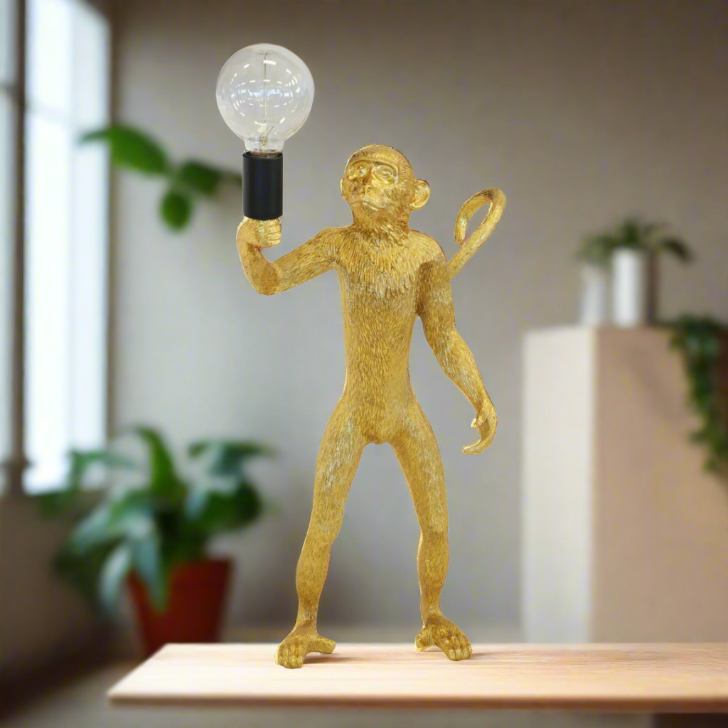 Resin monkey standing gold