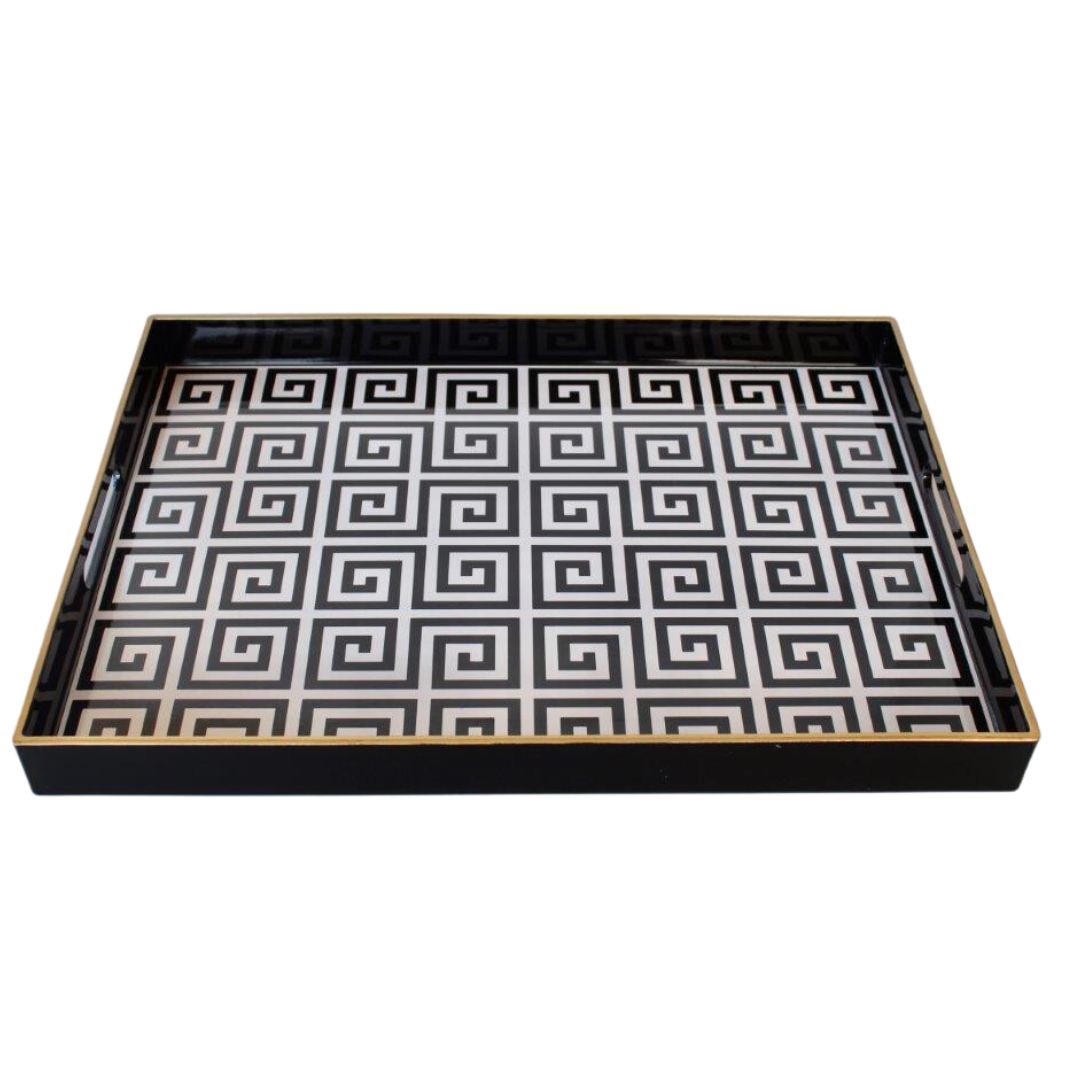 SET OF 2 BLACK & WHITE TRAYS 4X48X35CM