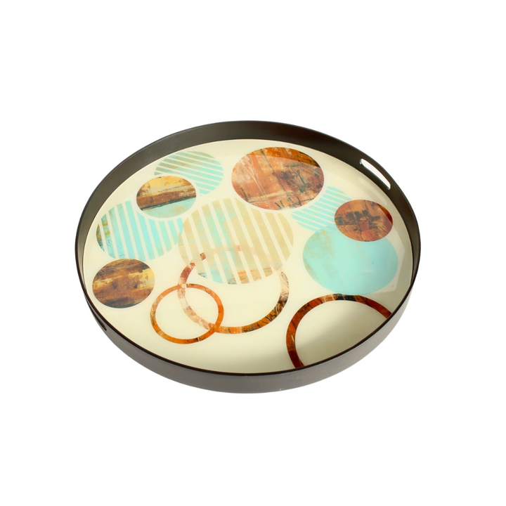 EXTRA LARGE AQUA & GOLD CIRCLE TRAY 5.5X61CM