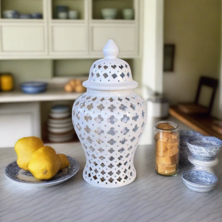 Medium White Cut-Out Ginger Jar 45X23CM