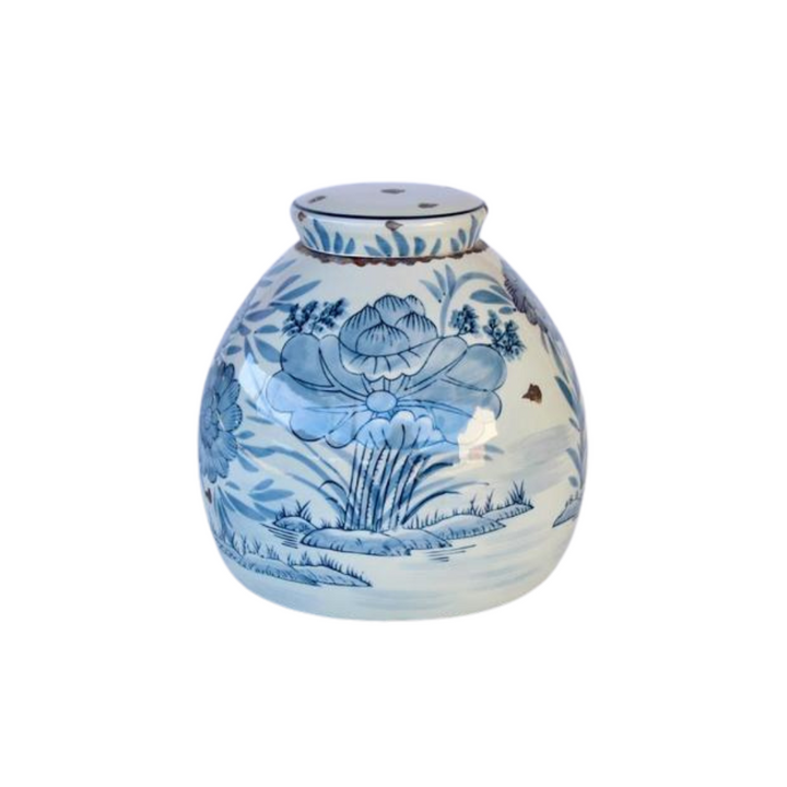 Fat Blue & White Jar with Lid 24X24CM