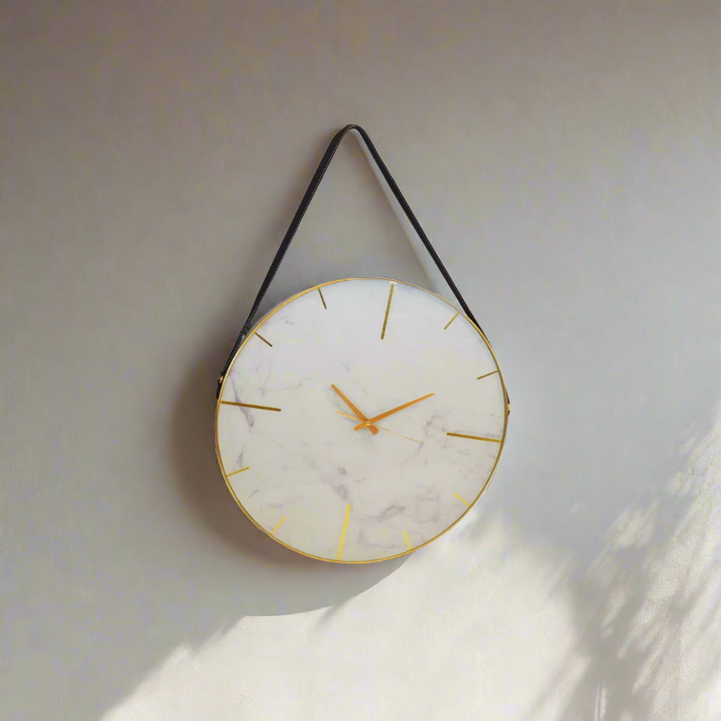 Glass clock white marble 60 cm