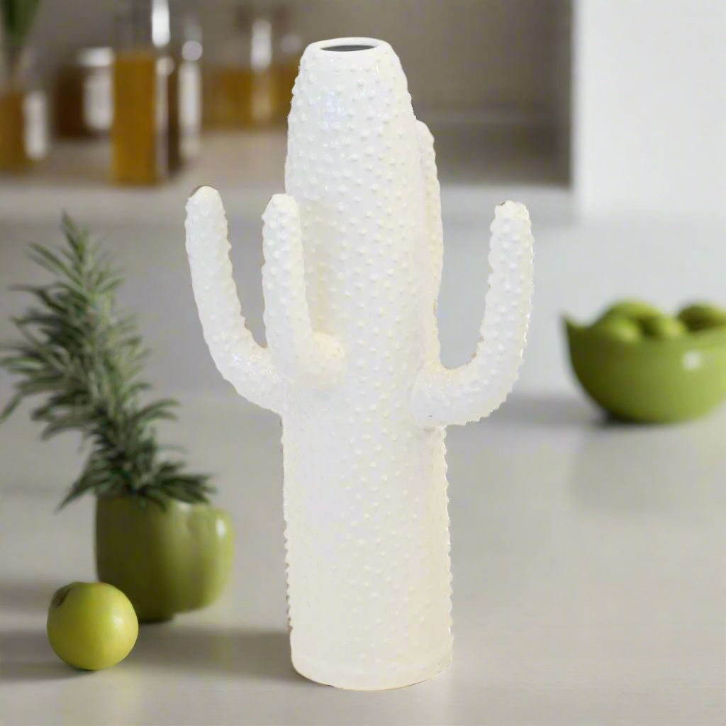 Ceramic cactus vase white large