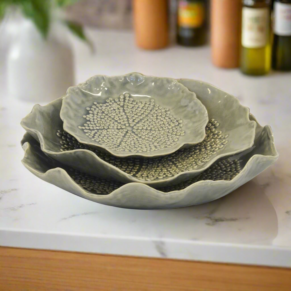 Ceramic Petal Plate Grey Set of 3