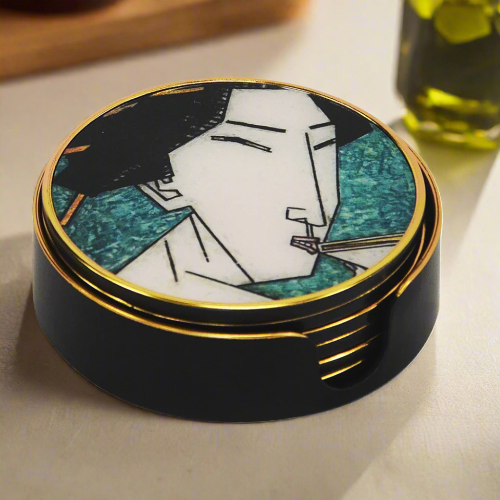 Coaster geisha girl teal set of 6