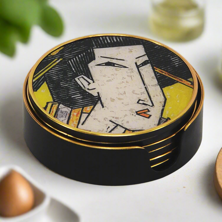 Coaster geisha girl yellow set of 6