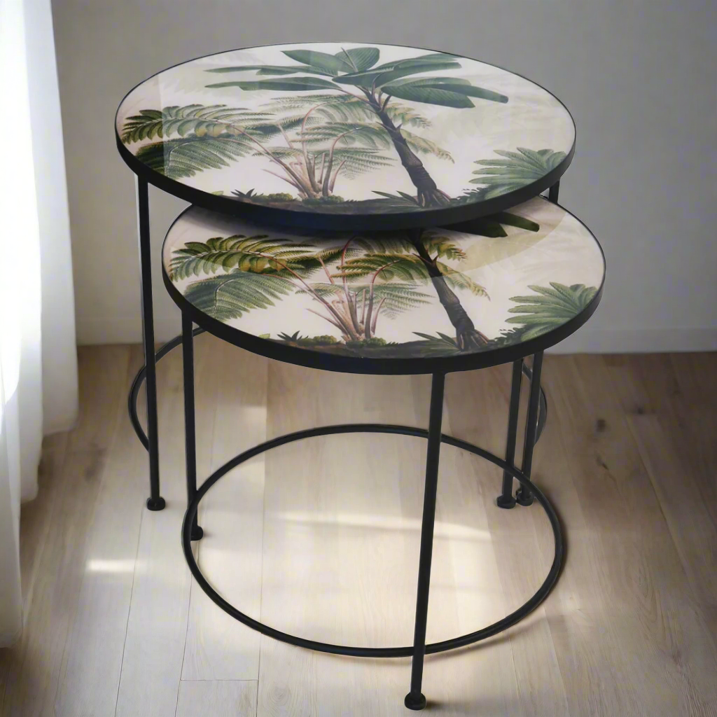 Glass table nesting palm tree s/2