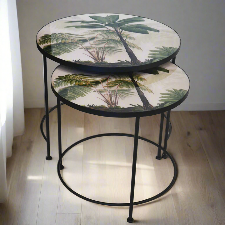 Glass table nesting palm tree s/2